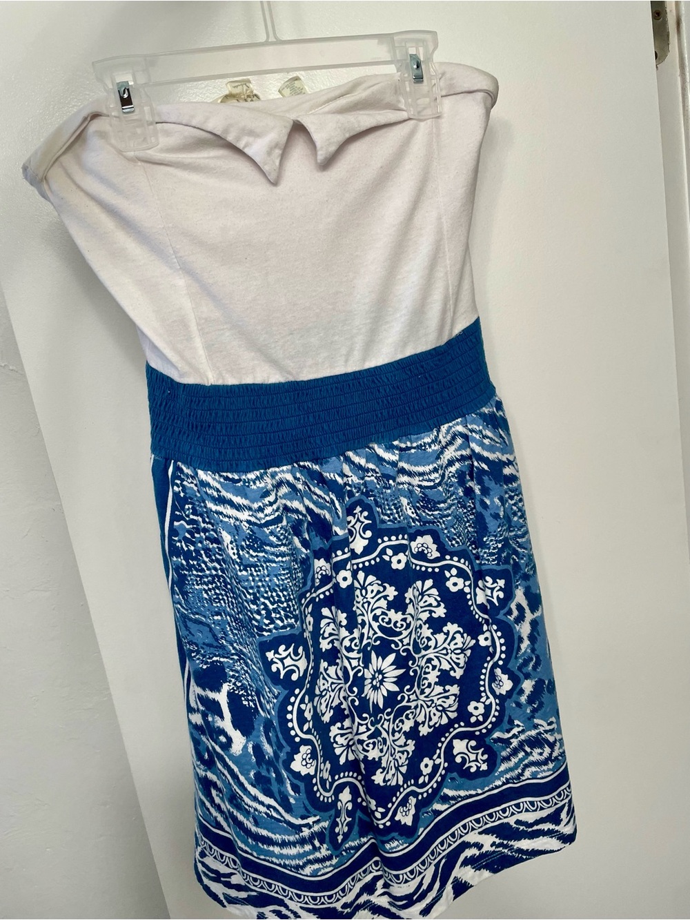 Blue & White floral Strapless Dress